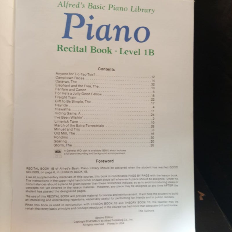 Alfred's Basic Piano Library Recital Book, Bk 1B