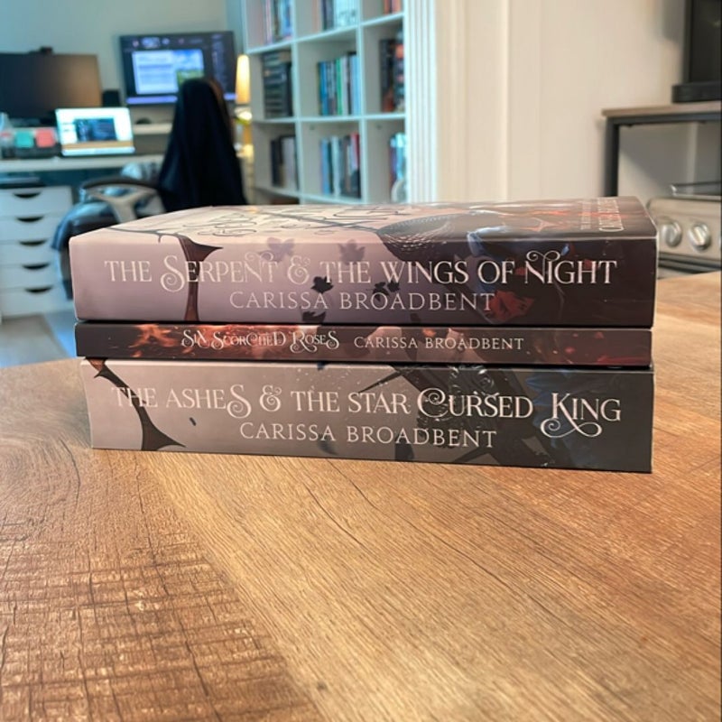 OOP Indie Paperbacks, Crowns of Nyaxia Series: The Serpent and the Wings of Night, The Ashes & The Star Cursed King, and Six Scorched Roses