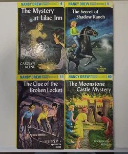 Nancy Drew bundle: 4 The Mystery at Lilac Inn, 5 The Secret of Shadow Ranch, 11  The Clue of the Broken Locket, 40 The Moonstone Castle Mystery