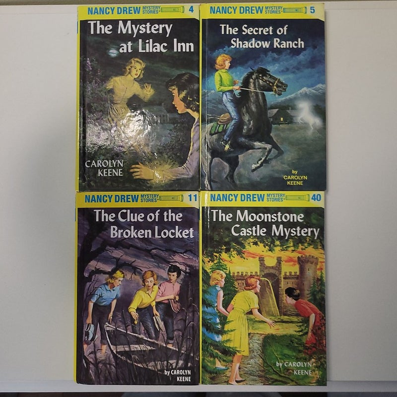 Nancy Drew bundle: 4 The Mystery at Lilac Inn, 5 The Secret of Shadow Ranch, 11  The Clue of the Broken Locket, 40 The Moonstone Castle Mystery