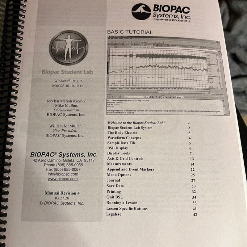 Biopac student lab- laboratory manual