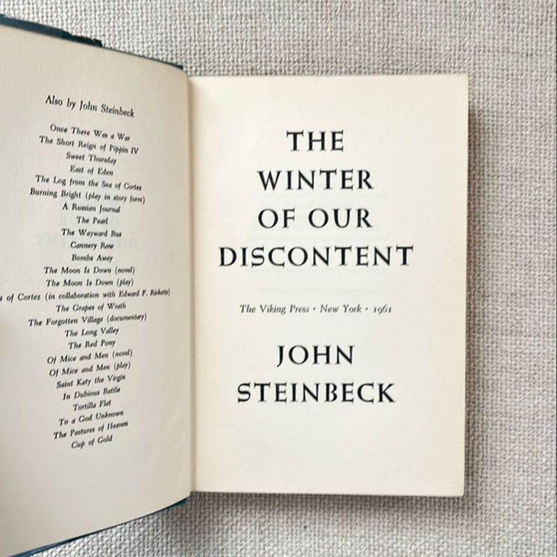 The Winter of Our Discontent (First edition, Second printing before publication)