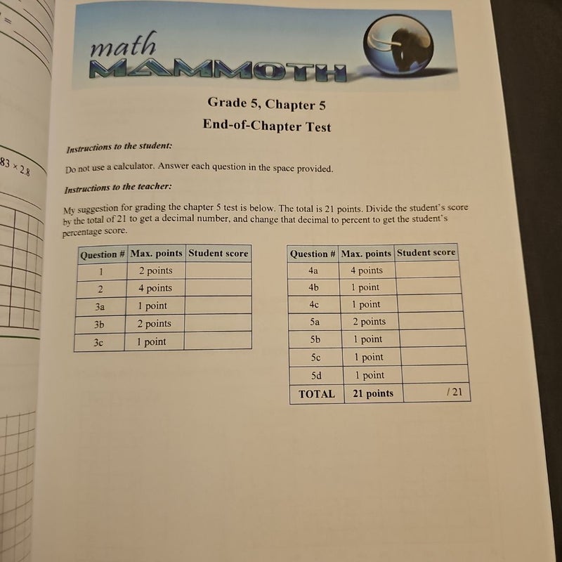 Math Mammoth Grade 5 Tests and Cumulative Reviews