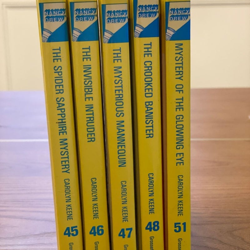 Nancy Drew 45-51 The Spider Sapphire Mystery, The Invisible Intruder, The Mysterious Mannequin, The Crooked Banister, Mystery of the Glowing Eye