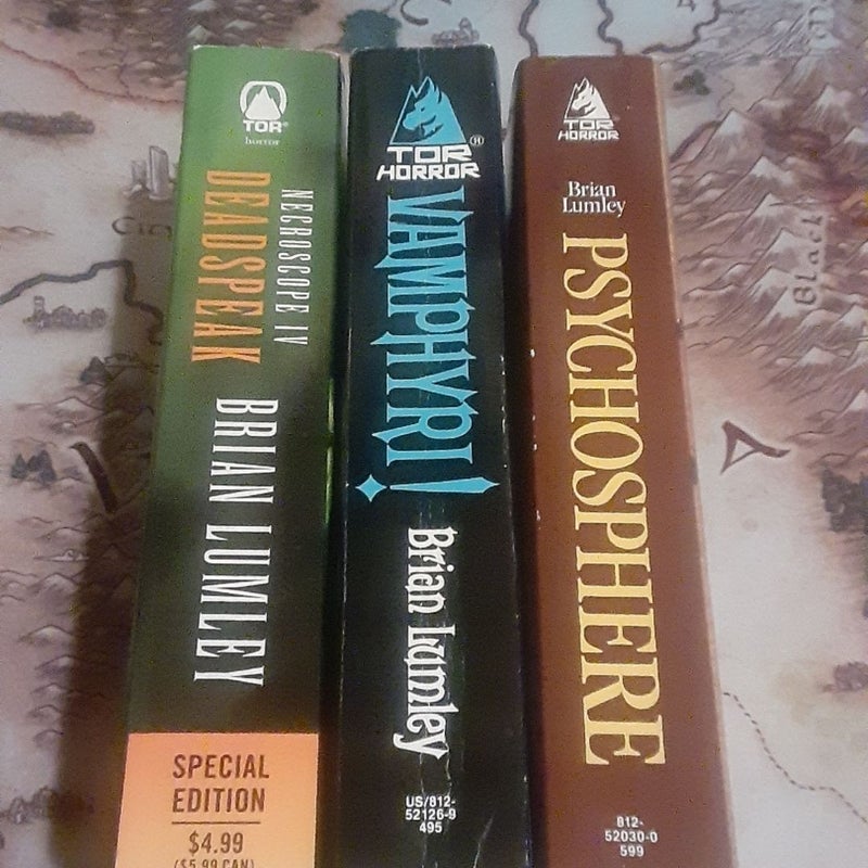 3 Brian Lumley Horror Book Lot Psychosphere, Necroscope 2,4 Vamphyri and Deadspeak 