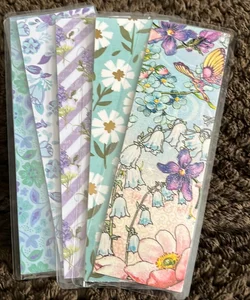 New double sided laminated bookmark flowers blue purple 