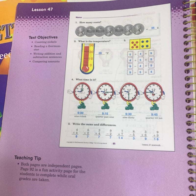 Abeka Arithmetic 2 Work Text Teacher Edition and Tests/Speed Drills Teacher Edition