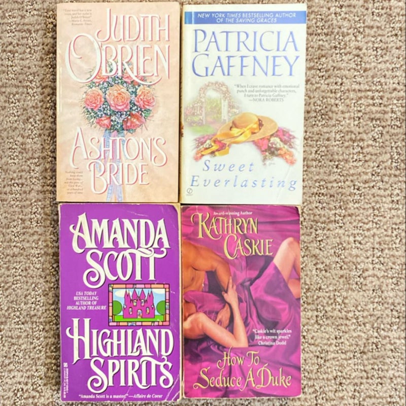 Romance Novels: Sweet Everlasting/Highland Spirits/Ashton’s Bride/How to Seduce a Duke