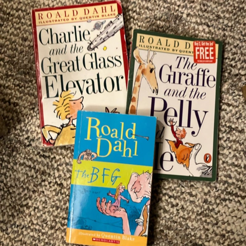 Roald Dahl Bundle! 1–The BFG, 2–Charlie and the Great Glass Elevator, 3–The Giraffe and the Pelly and Me