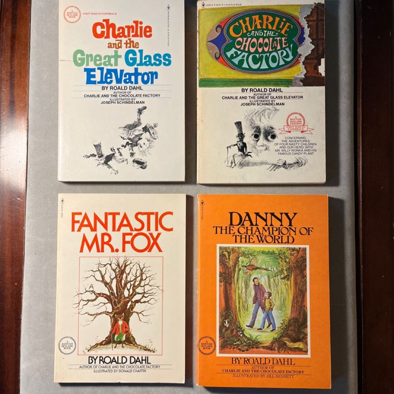 Vintage Childrens Book Set: Roald Dahl - Charlie and the Chocolate Factory, Glass Elevator, Fantastic Mr Fox, Danny Champion of the World