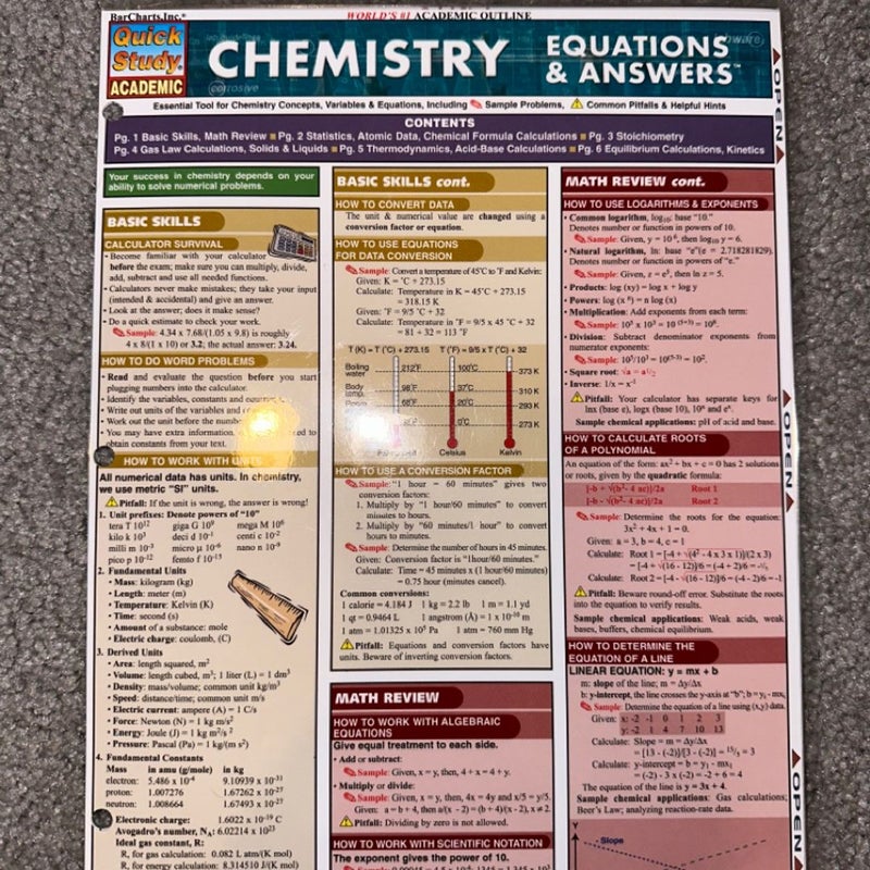 Chemistry Equations & Answers