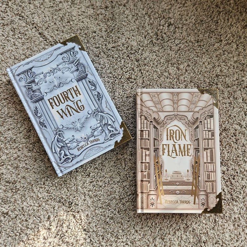 Fourth Wing and Iron Flame Bookish Box Exlusive Luxe Editions with page inserts