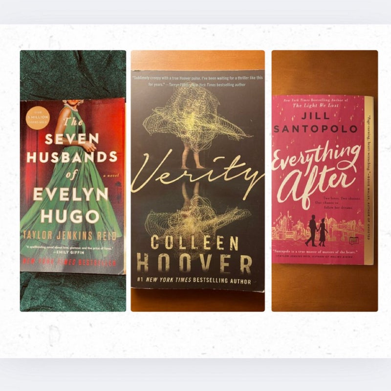 Popular romance book bundle ( the seven husbands of evelyn hugo, verity by colleen hoover, and everything after by jill santopolo)