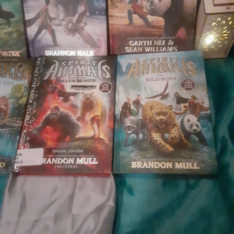 6 Spirit Animals hardcover books 1,2,3,4,5
#1 Wild Born
#2 Hunted
#3 Blood Ties
#4 Fire and Ice
#5 Against the Tide
Special edition Tales of the Fallen Beasts - ex library book with stamps/stickers on it.