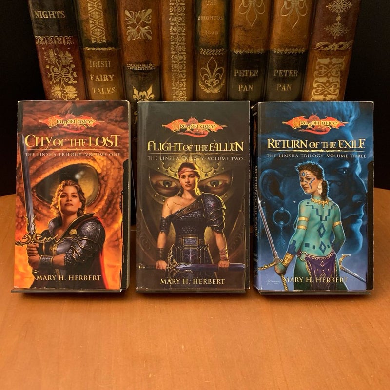 DragonLance: Complete Linsha Trilogy Set: City of the Lost, Flight of the Fallen, Return of the Exile, All First Edition First Printing 