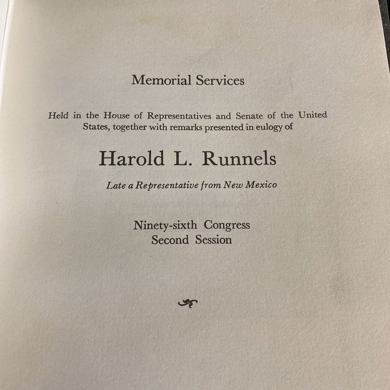 Harold L. Runnels Memorial Addresses delivered in Congress