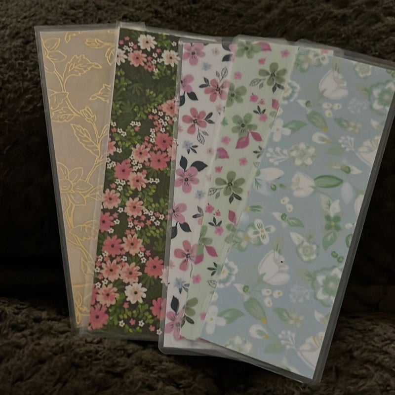 New 5 double sided laminated bookmark flowers 