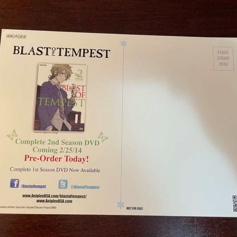 Blast of Tempest Happy Holidays Postcard Anime Art Advertisement Aniplex