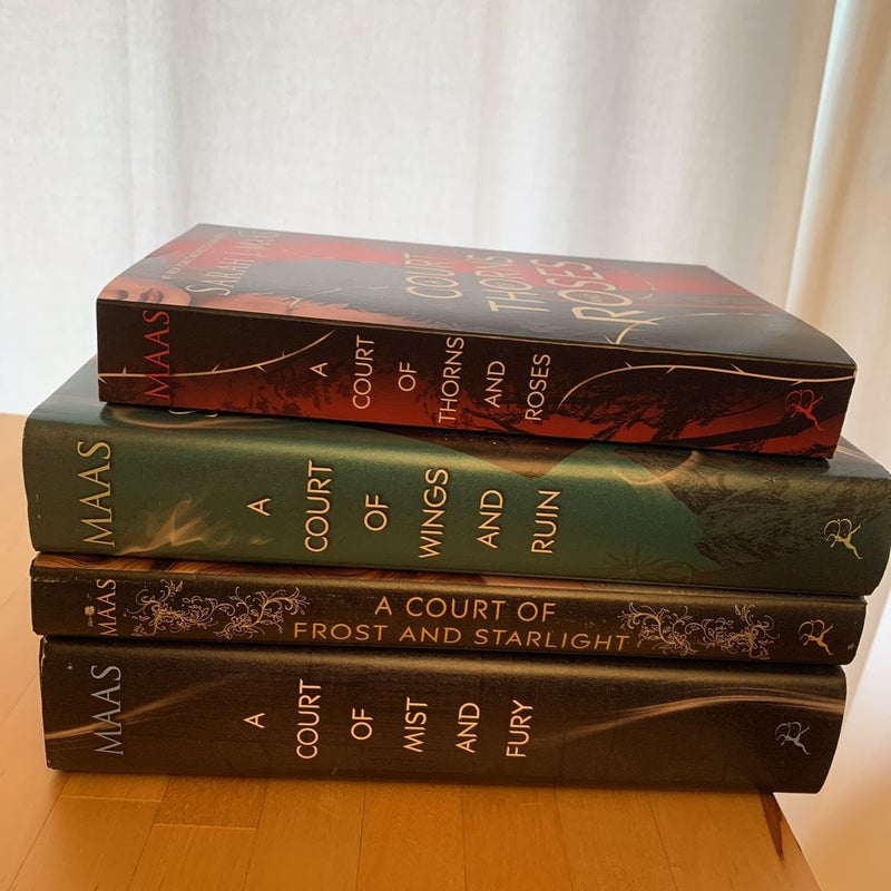 A Court of Thorns and Roses series original covers (three hardcover, 1 paperback)