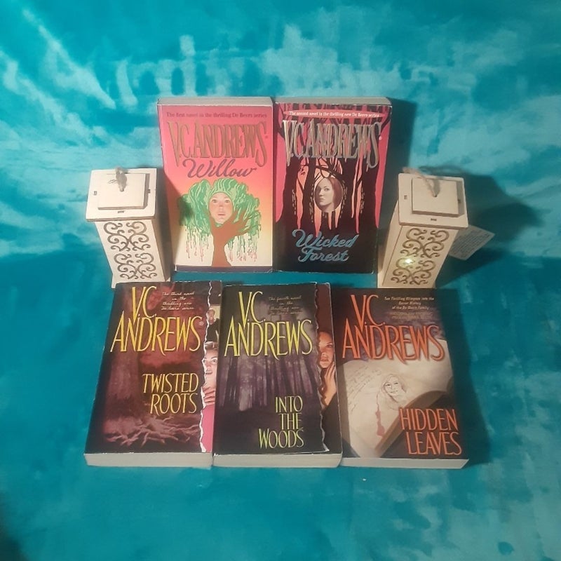 Complete De Beers family 5 book series by V.C. Andrews! Willow, Wicked Forest, Twisted Roots, Into the Woods, Hidden Leaves