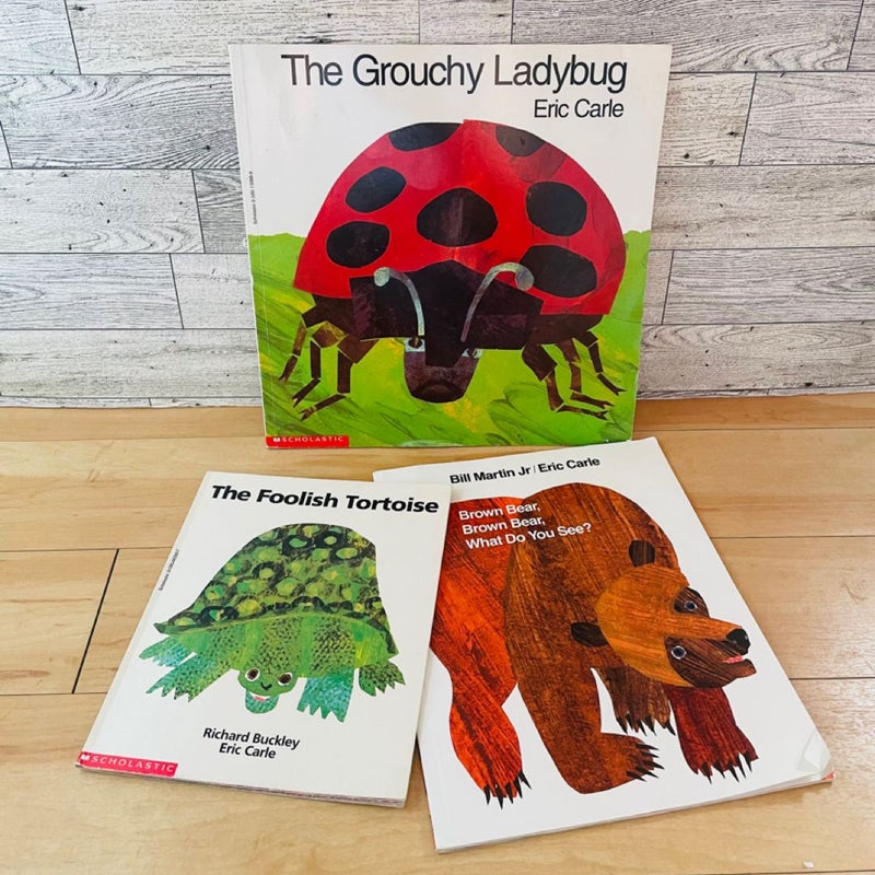 Eric Carle Bundle-Lot of 3; Brown Bear Brown Bear What Do You See, The Foolish Tortoise, The Grouchy Ladybug 