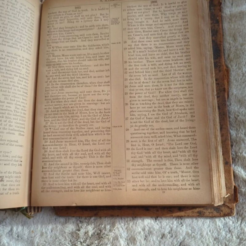Pictorial BIBLE  1881 Leather HC Parallel Bible Dictionary Cities Of Bible As Is
