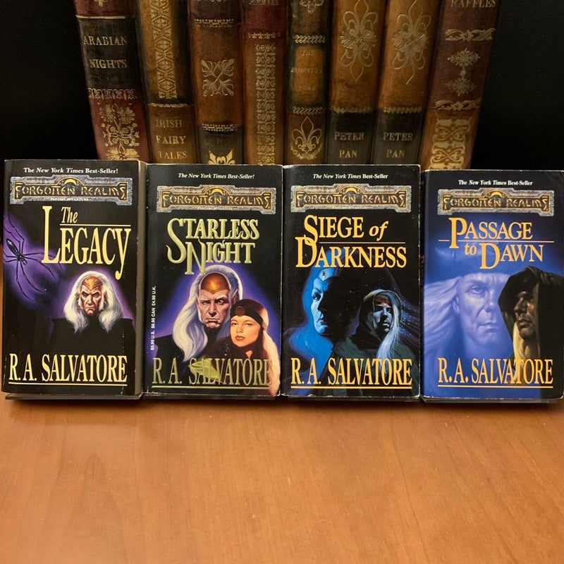 Legend of Drizzt, Complete Legacy of the Drow & Paths of Darkness Series: The Legacy, Starless Night, Siege of Darkness, Passage to Dawn, The Silent Blade, The Spine of the World, The Sea of Swords, Servant of the Shard