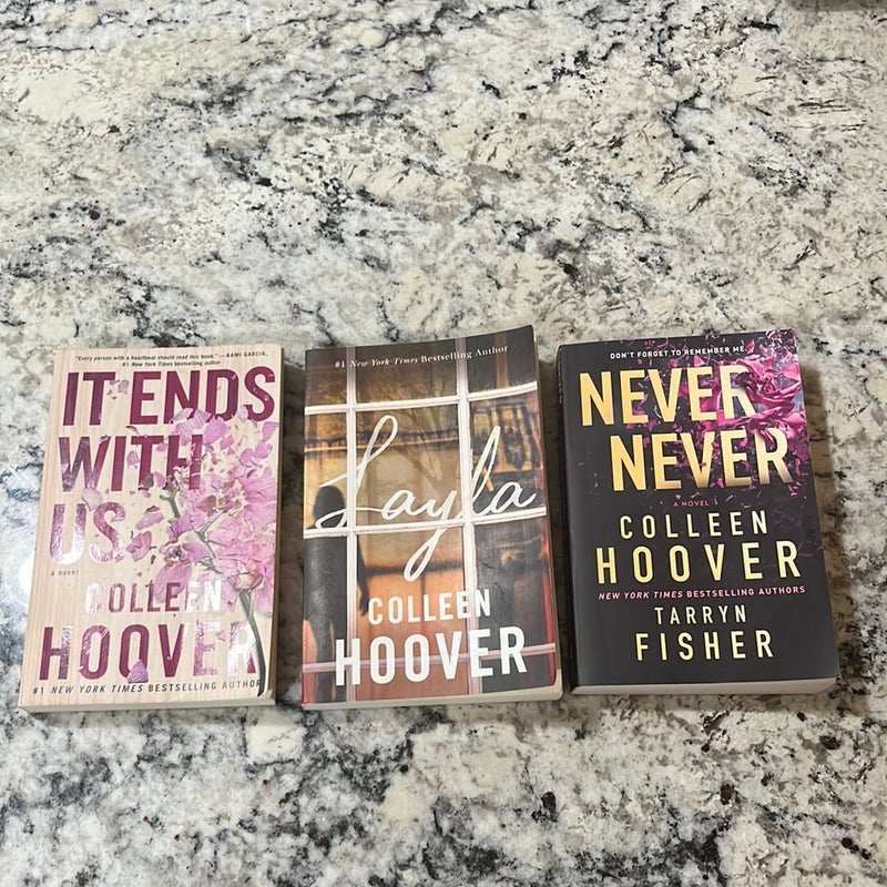 3 Book Lot of Colleen Hoover: It Ends with Us/Layla/Never Never