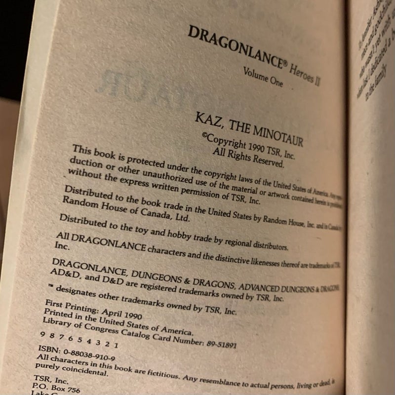 Vintage DragonLance: Kaz the Minotaur, Heroes 4, 1990 First Edition First Printing