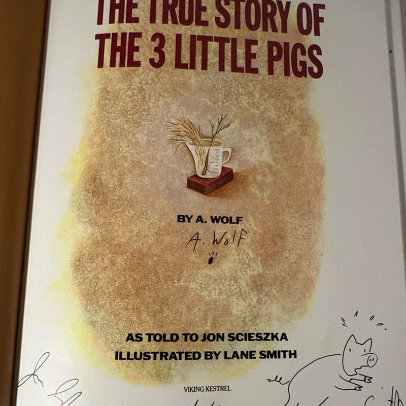 The True Story of the Three Little Pigs by Jon Scieszka Signed HC (Rare/Vintage)