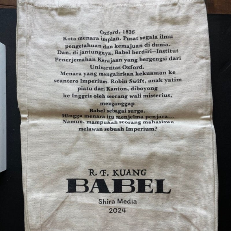 Babel Indonesian edition with matching bookmark and tote bag