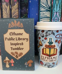 Bookish box Elfhame Public Library tumbler inspired by Bookshops and Bonedust