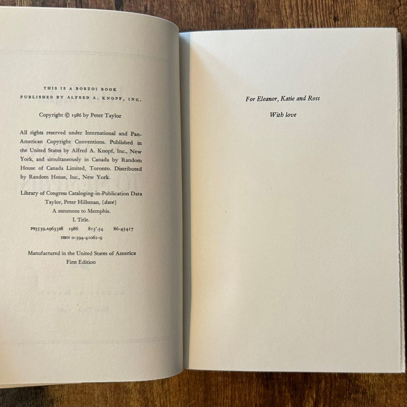 A Summons to Memphis - First Edition, First Printing