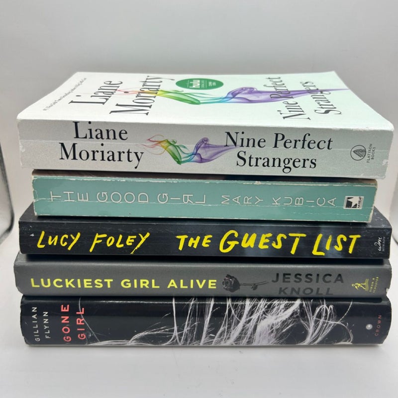 Fiction Mystery Bundle: Lucy Foley The Guest List, Liane Moriarty Nine Perfect Strangers, Jessica Knoll Luckiest Girl Alive, Gillian Flynn Gone Girl, Mary Kubica The Good Girl