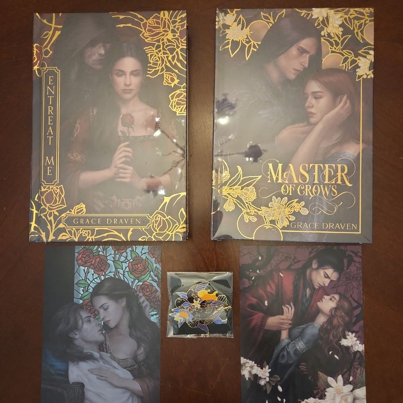 ENTREAT ME & MASTER OF CROWS ***TWO SIGNED ARCANE SOCIETY SPECIAL EDITIONS WITH STENCILED EDGES, FAN ART, AND PIN..***