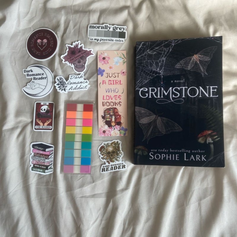 [BUNDLE] Grimstone- Dark Romance bundle: stickers, sticky tabs, bookmark, and ear gray tea.