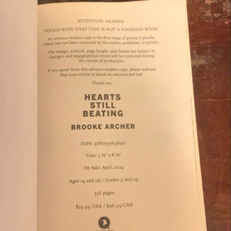 HEARTS STILL BEATING- Advance Reader’s Copy