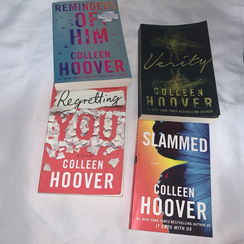 Lot of 4 Colleen Hoover Payperback Books:Reminders of Him, Verity and Slammed.