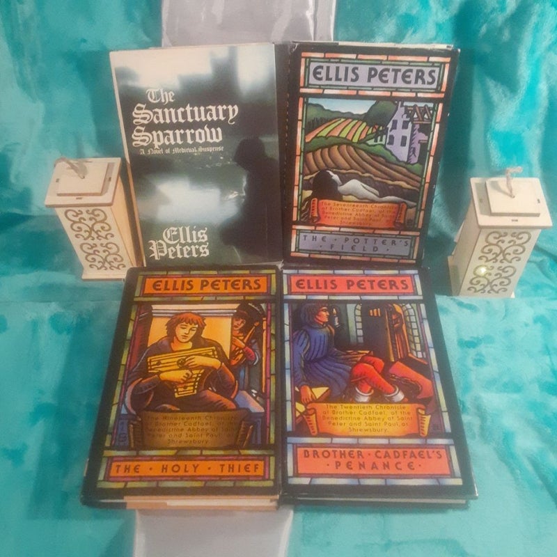 A Brother Cadfael Mystery book set by Ellis Peters, near complete set - 16 out of 21 books!  A Morbid Taste for Bones, Monk's Hood, St. Peter's Fair,
The Sanctuary Sparrow, The Pilgrim of Hate,
An Excellent Mystery, Raven in the Foregate, The Rose Rent,
The Hermit of Eyton Forest, The Confession of Brother Haluin,
The Heretic's Apprentice, The Potter's Field, The Summer of the Danes, The Holy Thief, Brother Cadfael's Penance, A Rare Benedictine