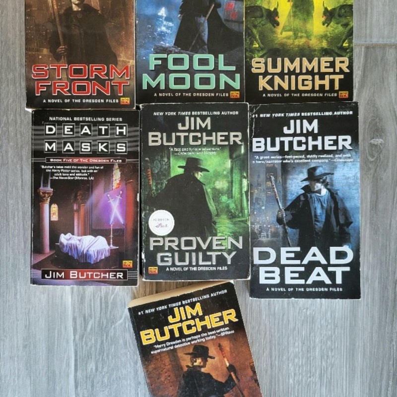 JIM BUTCHER LOT OF 7 THE DRESDEN FILES #1,  2, 4, 5, 7, 8, 10 URBAN FANTASY PB