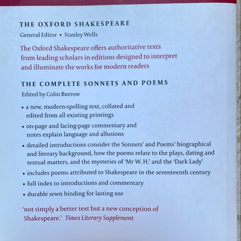 The Oxford Shakespeare: the Complete Sonnets and Poems