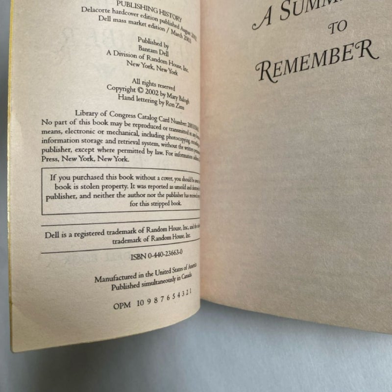 A Summer to Remember - 1st Printing