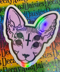 Pastel Goth Trippy Spinx Kitty Iridescent Sticker