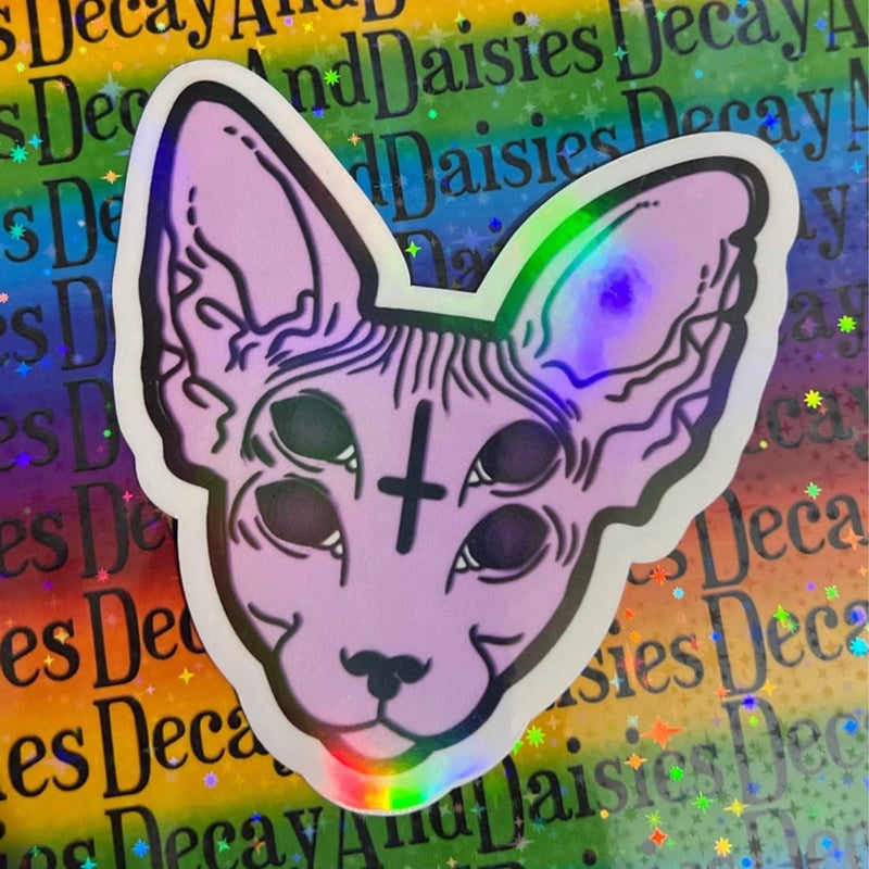 Pastel Goth Trippy Spinx Kitty Iridescent Sticker