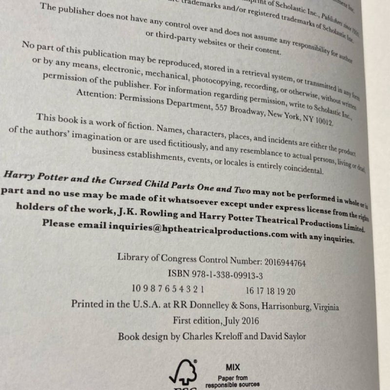 Harry Potter and the Cursed Child Parts One and Two (Special Rehearsal Edition Script)