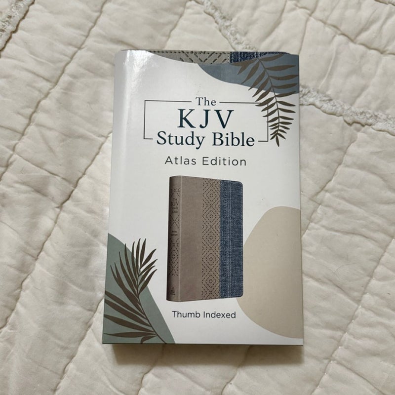 The KJV Study Bible: Atlas Edition, Thumb Indexed [Taupe and Denim Crosshatch]