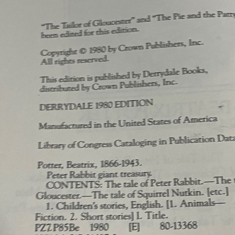 Peter Rabbit Giant Treasury Derrydale Edition 1980