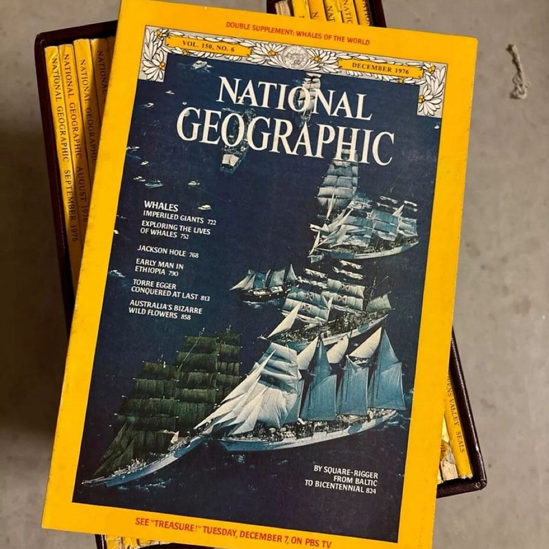 National Geographic Magazine 1976 Complete Year with Faux Leather Slip Cases