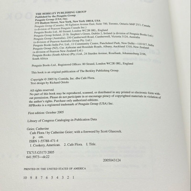 Cafe Flora Cookbook     FIRST EDITION