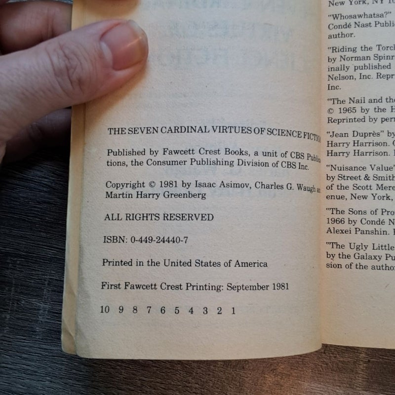 The 7 Cardinal Virtues of Science Fiction Edited by Isaac Asimov 1981 First Printing 